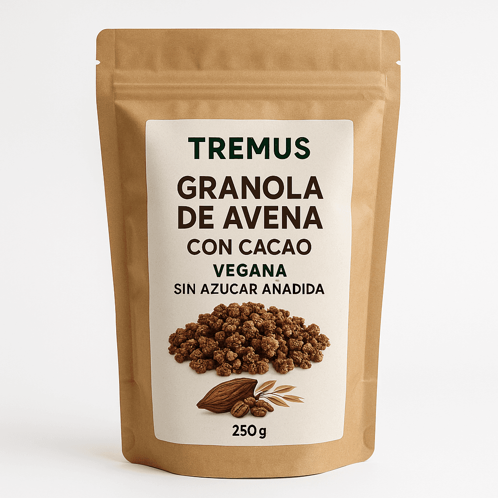 Granola de Avena con Cacao Vegana, sin Azúcar Añadida, 250 g, Tremus