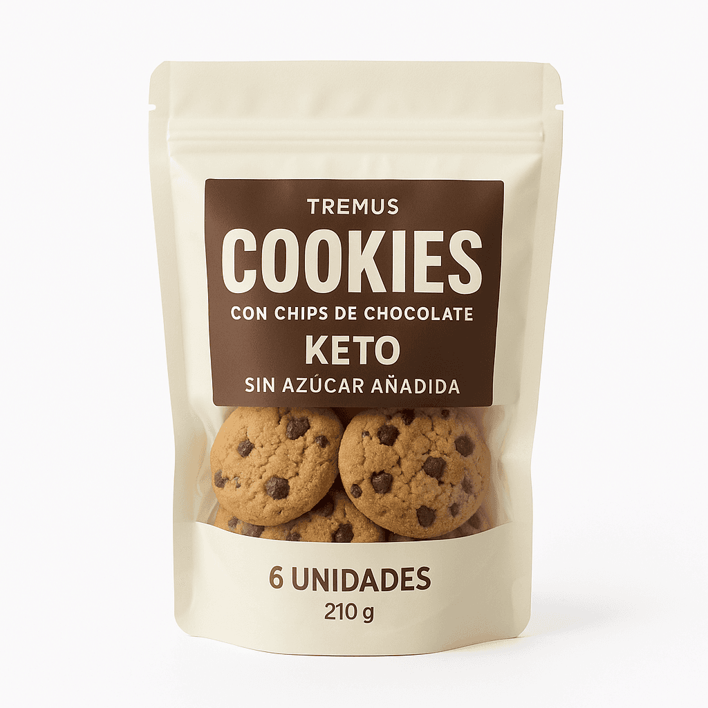 Pack Cookies con Chips de Chocolate, 6 Unidades, Keto, Sin Azúcar Añadida, 210 g, Tremus