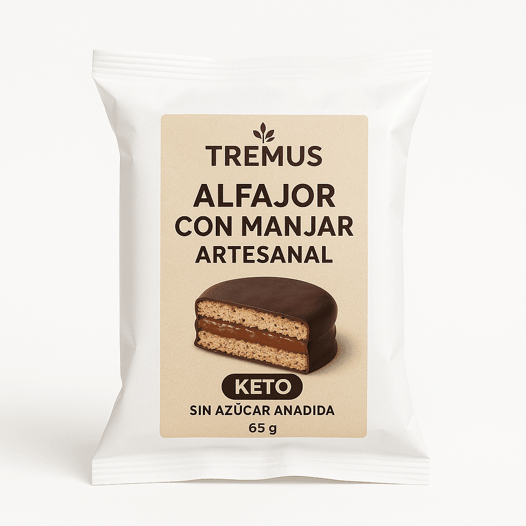 Alfajor con Manjar Artesanal, Keto, Sin Azúcar Añadida, 65 g, Tremus