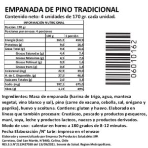 Empanada de Pino Tradicional con Carne de Ternero de Libre Pastoreo, 4 unidades, 720 g, Tremus