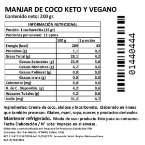 Manjar de Coco Keto y Vegano Sin Azúcar Añadida, 200 g, Tremus