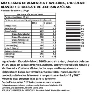 Mix de Grageas Almendra Choc Blanco y Avellana Choc Leche. Sin Azúcar Añadida, 100 g, Tremus