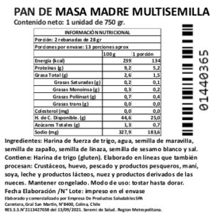 Hogaza Masa Madre Multisemillas Artesanal, Sin Azúcar Añadida, 750 g, Tremus