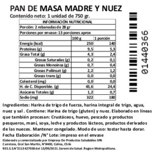 Hogaza Masa Madre Nuez Artesanal, Sin Azúcar Añadida, 750 g, Tremus