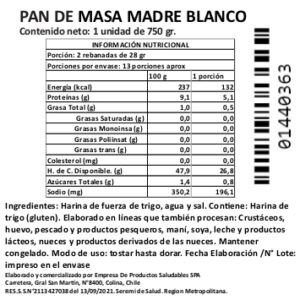 Hogaza Masa Madre Blanco Artesanal, Sin Azúcar Añadida, 750 g, Tremus