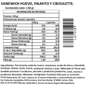 Sándwich de Huevo, Palmito y Ciboulette, 130 g, Tremus